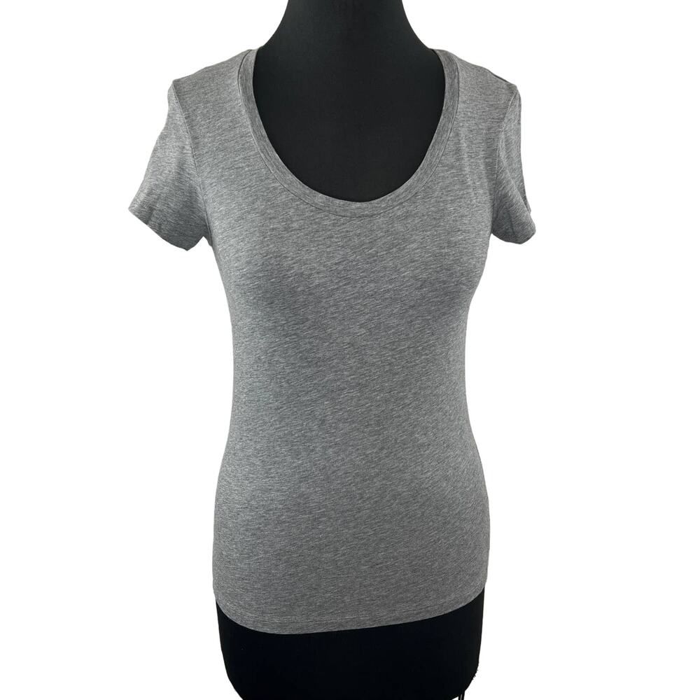 NEW THEORY Medium Heather Gray Short Sleeve Scoop Neck Casual T-Shirt S Small